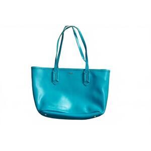 Lauren Ralph Lauren Teal Leather Tote Bag Gold Hardware Zip Top Saffiano Purse
